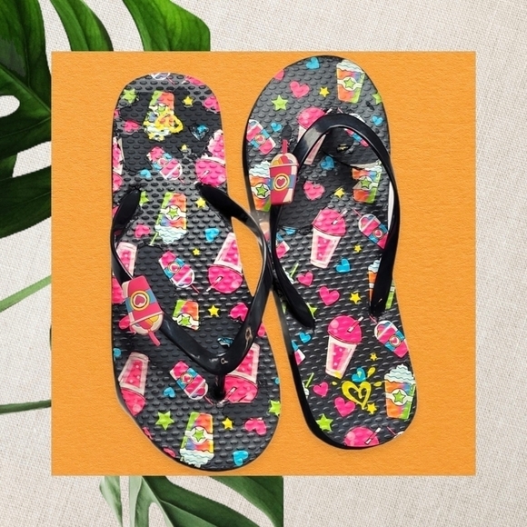Justice Other - 3/$15 Justice Girl's Slurpee Emojie Charmed Flip Flops▪︎